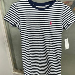 Polo XS navy blue and white stripe t-shirt , pink pony , woman’s t-shirt
